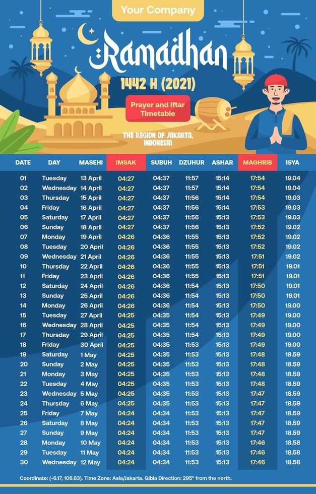 Ramadhan Schedule Template for Prayer and Iftar vector