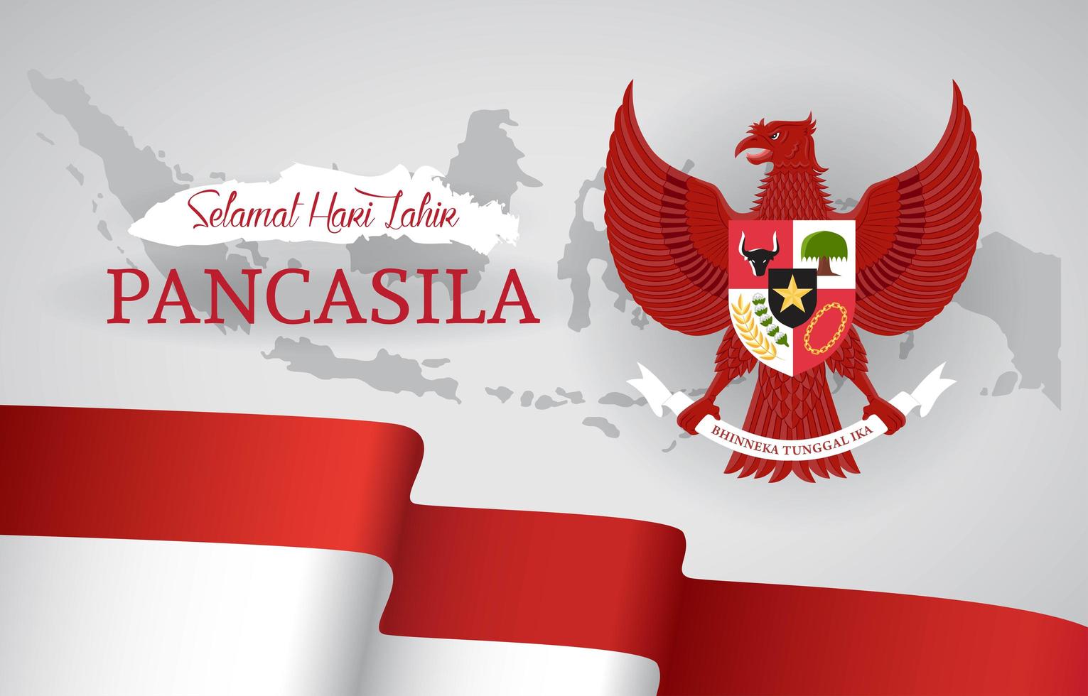 Hari Pancasila with Indonesia Map vector