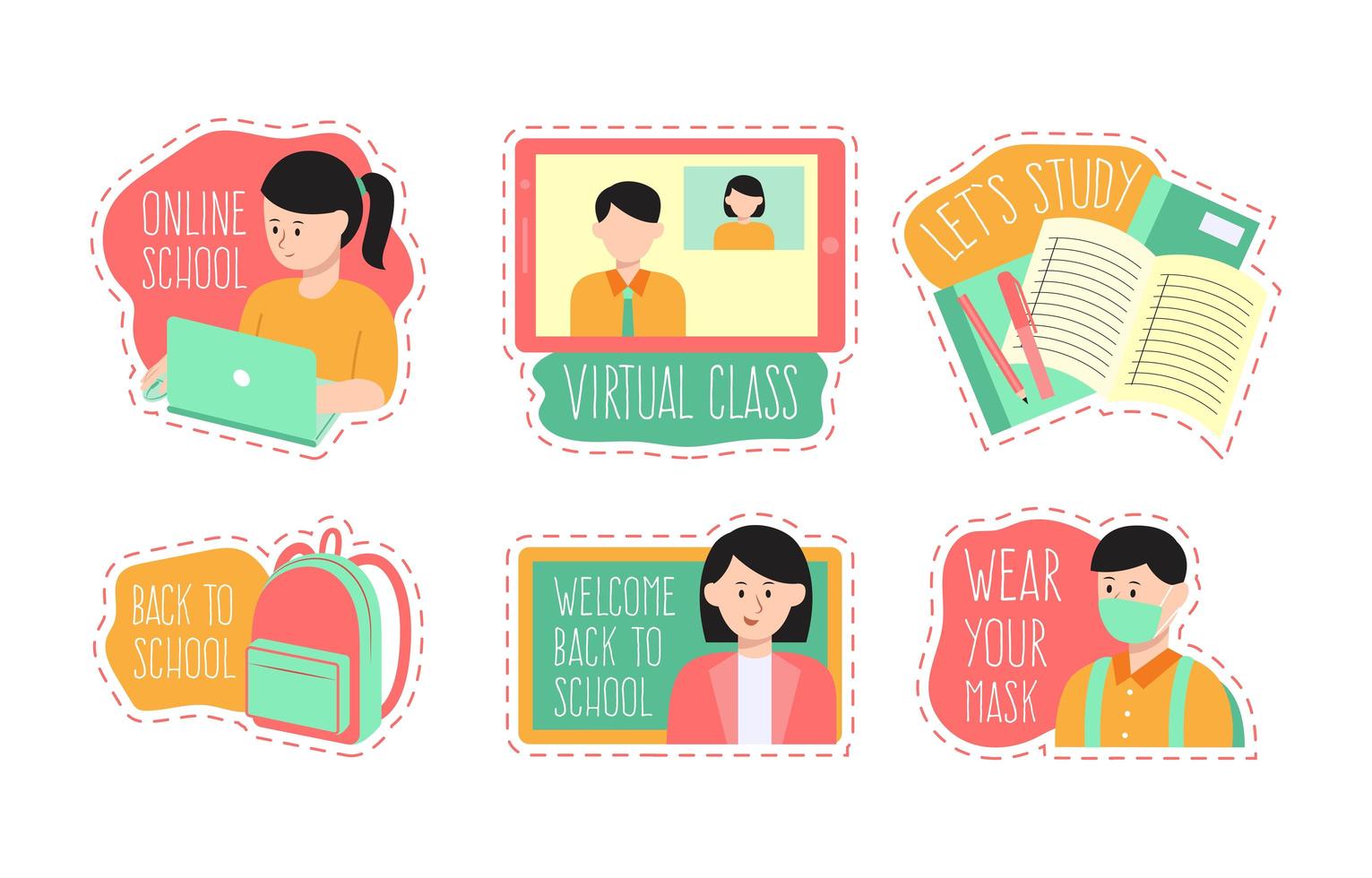 Online School Sticker Set vector