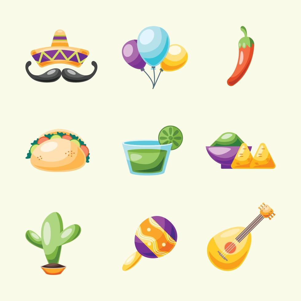 cinco de mayo conjunto de iconos vector