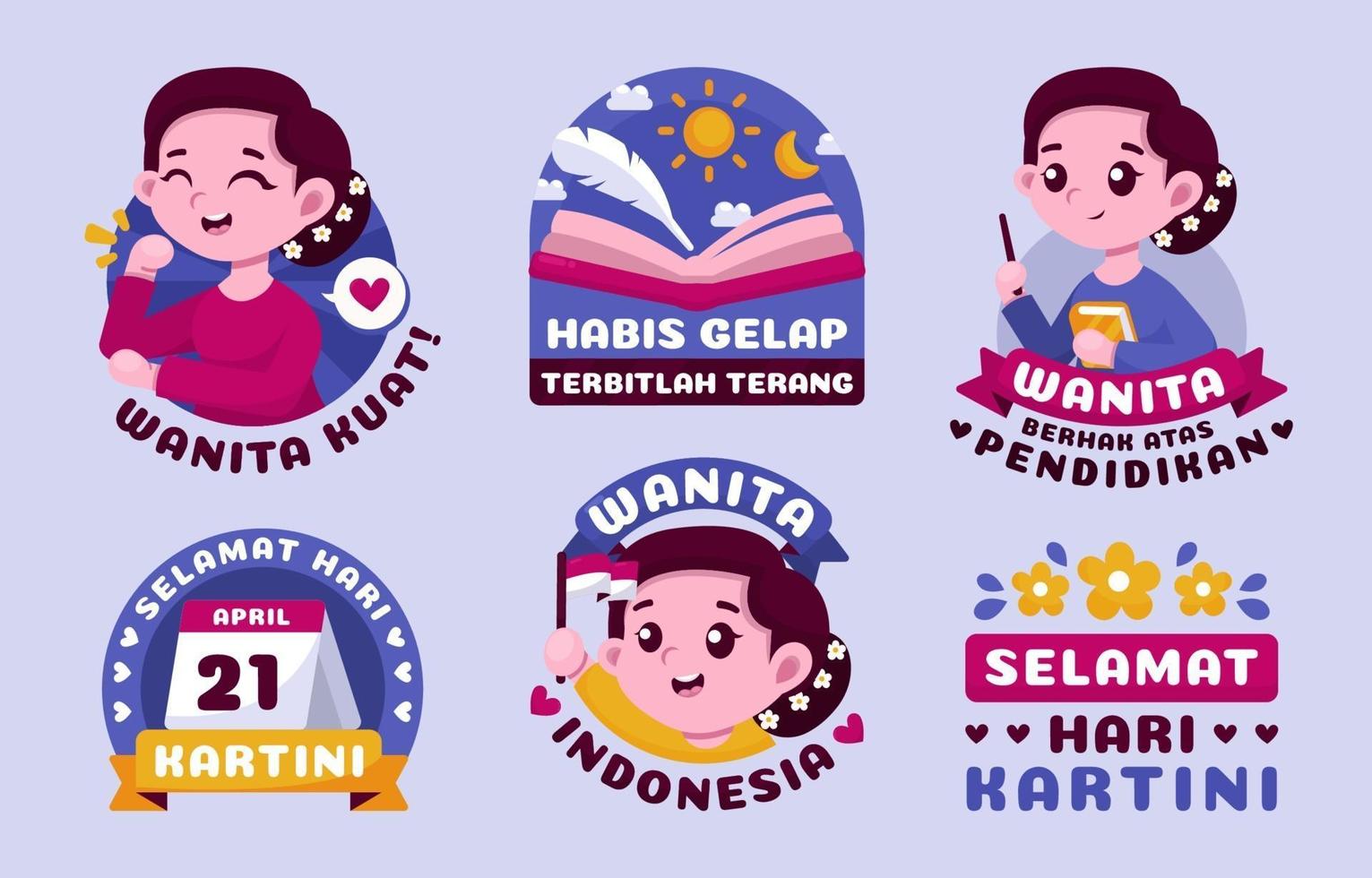 paquete de pegatinas hari kartini vector