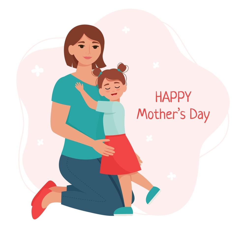 mamá con hija pequeña. feliz dia de la madre tarjeta de felicitacion vector