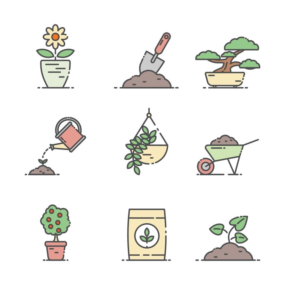 Outline Gardening Icon Set vector