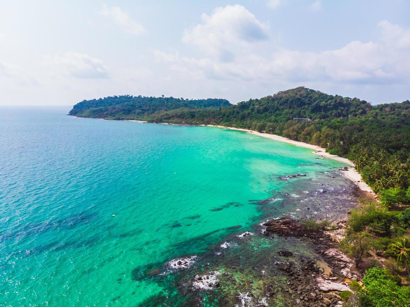 Aerial view of beautiful beach and sea with coconut palm tree photo