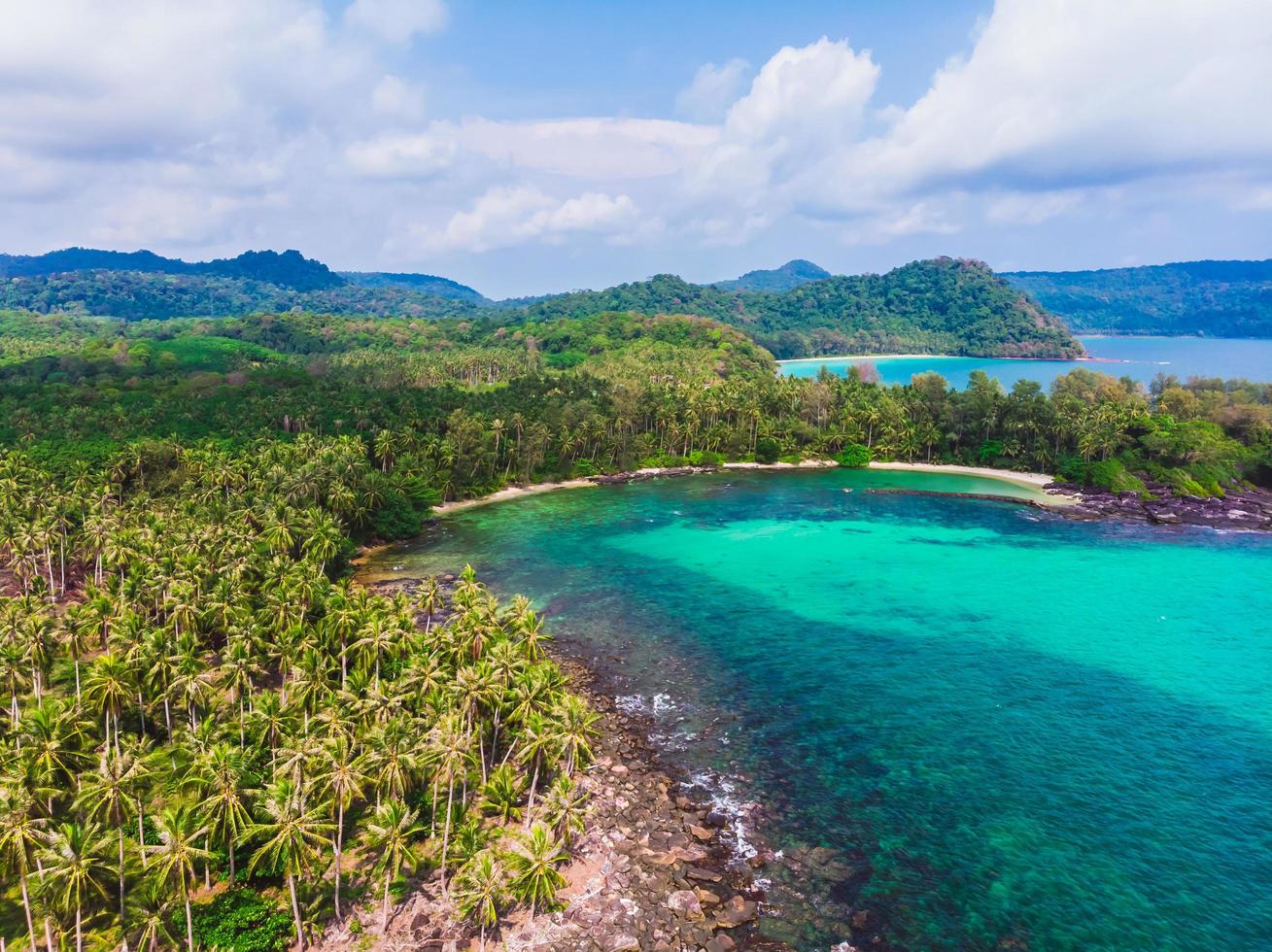 Aerial view of beautiful beach and sea with coconut palm tree photo