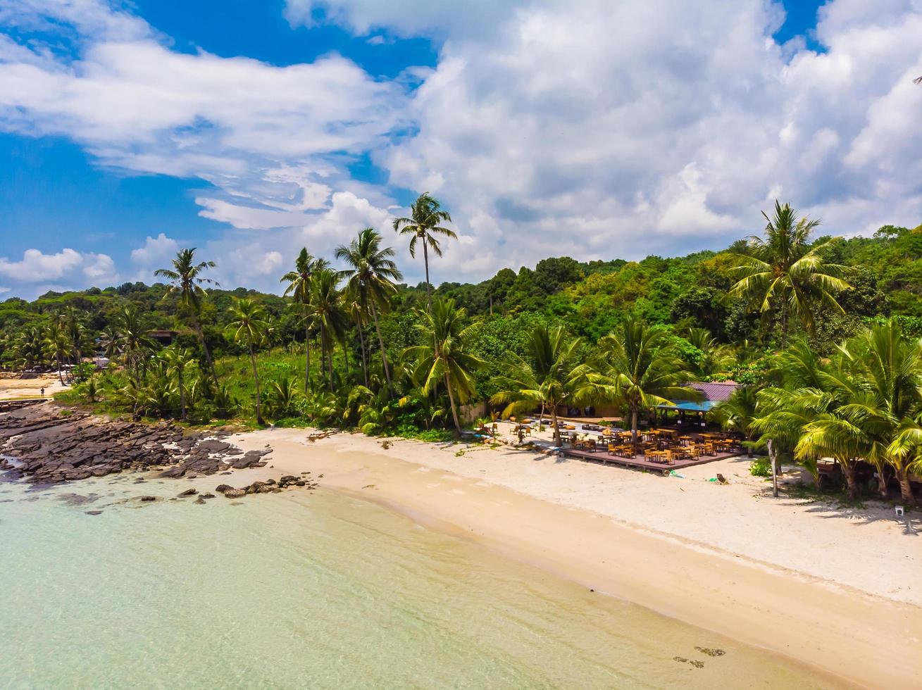 Hermosa vista aérea de la playa y el mar con palmera de coco foto