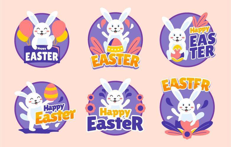 colección de pegatinas de feliz pascua vector