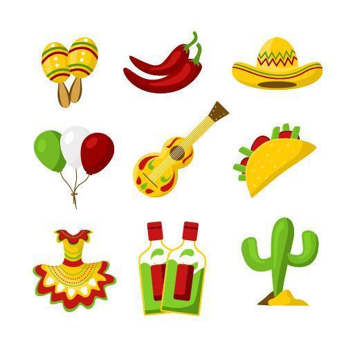 varios tipos de iconos lindos del cinco de mayo vector