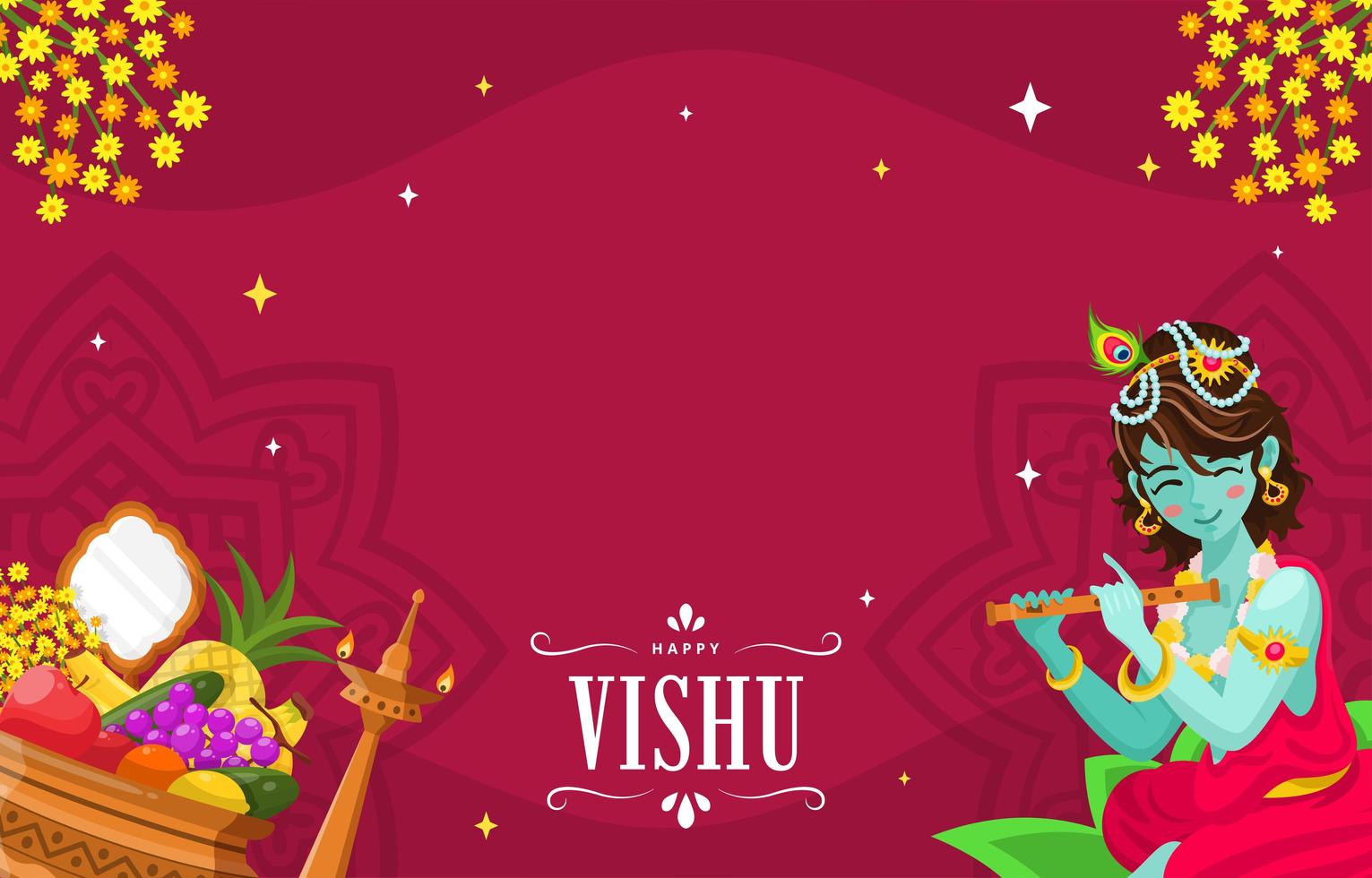 Happy Vishu with Krishna Character vector