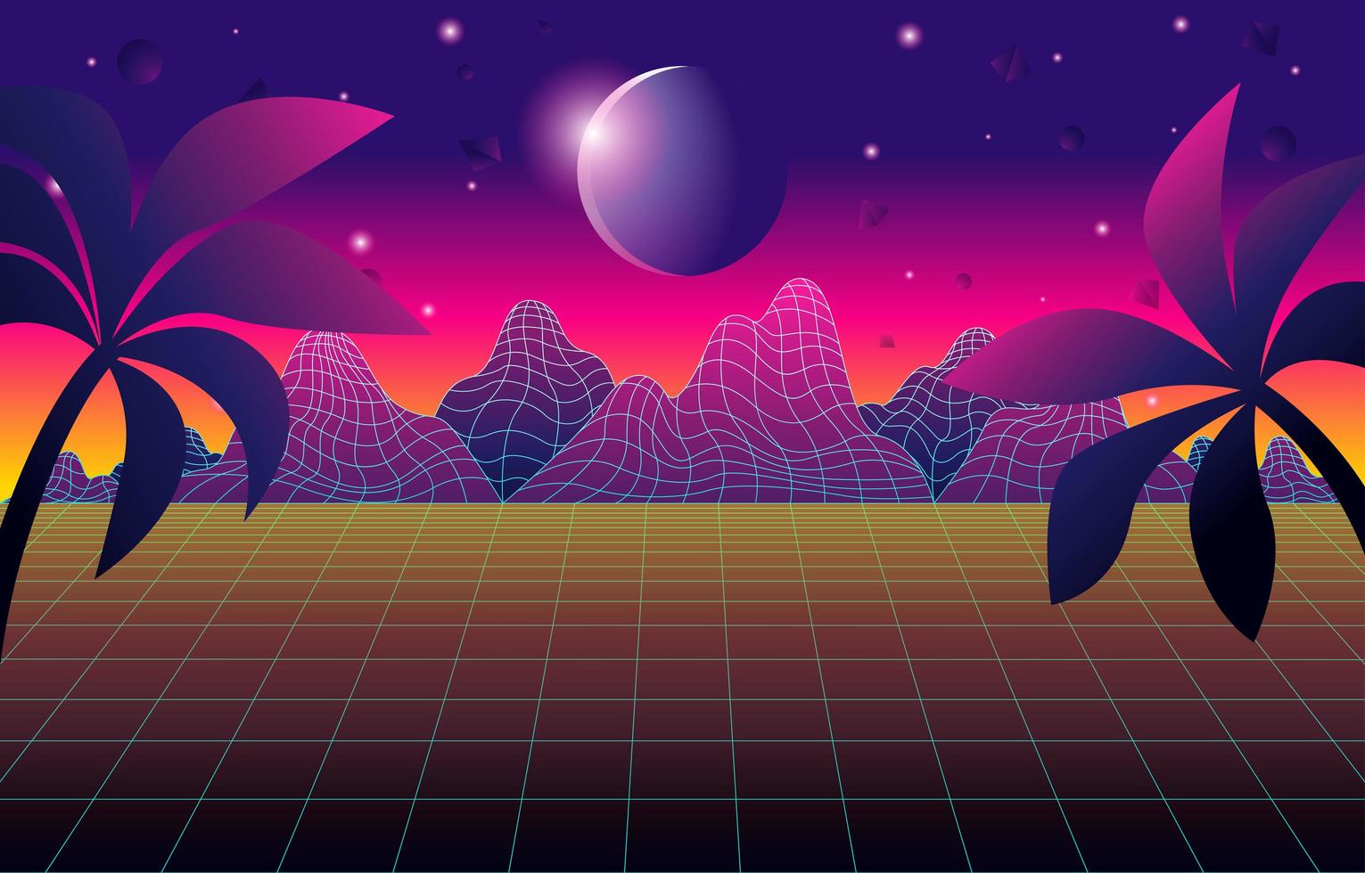 Retro Futurism Mountains Background with Gradient Colours vector