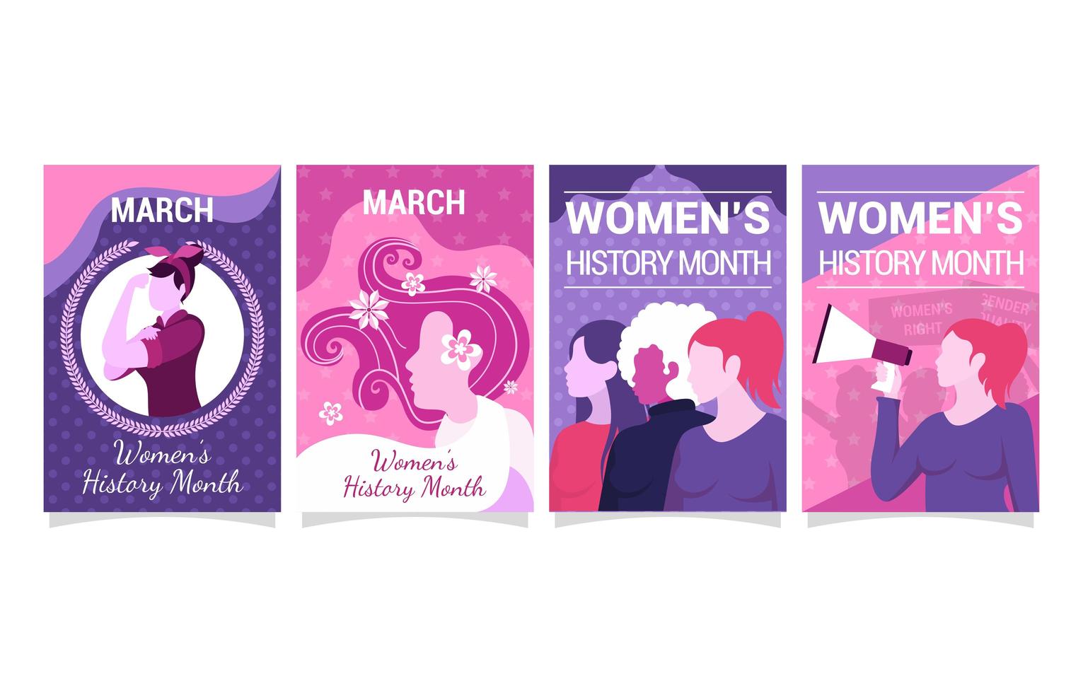 Conjunto de diseño de tarjetas que representa el mes de la historia de la mujer. vector