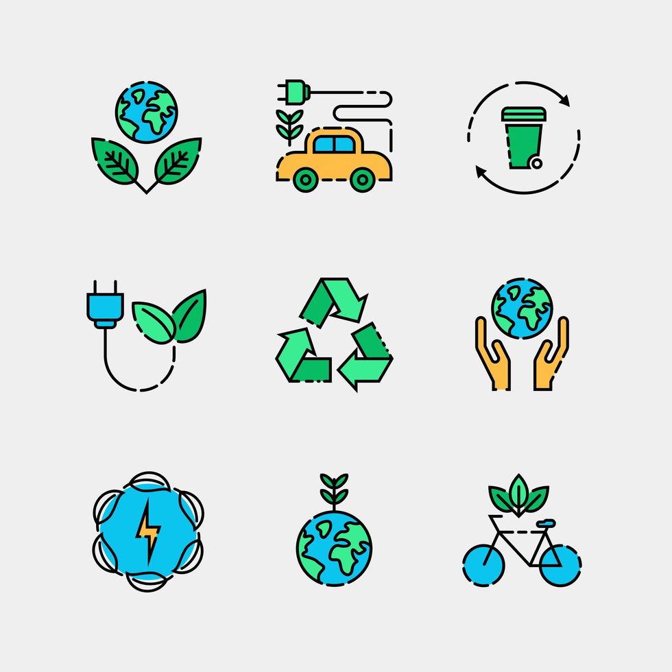 conjunto de diseño de icono plano simple del día de la tierra vector