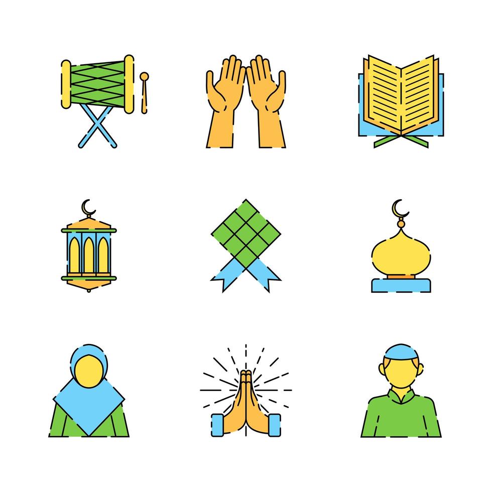 conjunto de iconos de saludos de eid mubarak vector