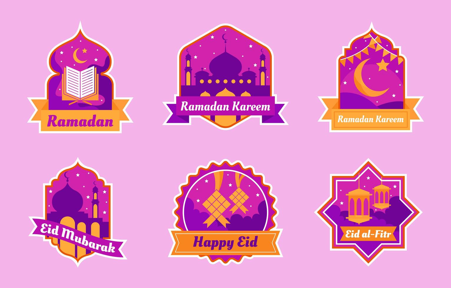 Ramadan Badge Design Set with Purple Color vector