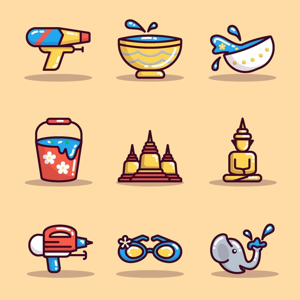 Songkran Icon Sticker Set vector