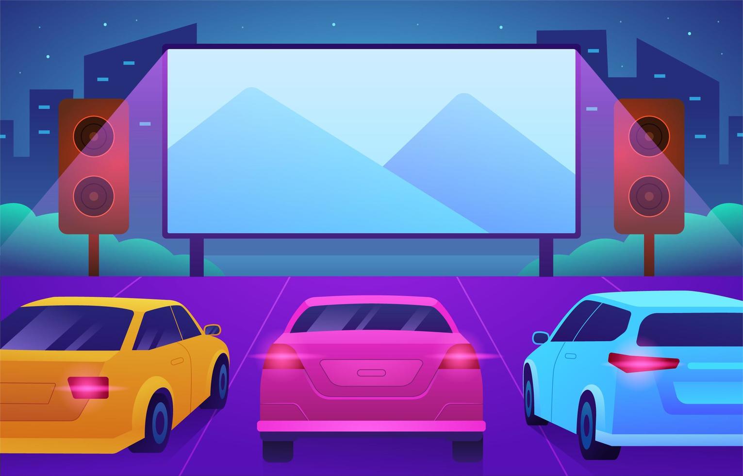 Drive in Movie at Night Concept vector