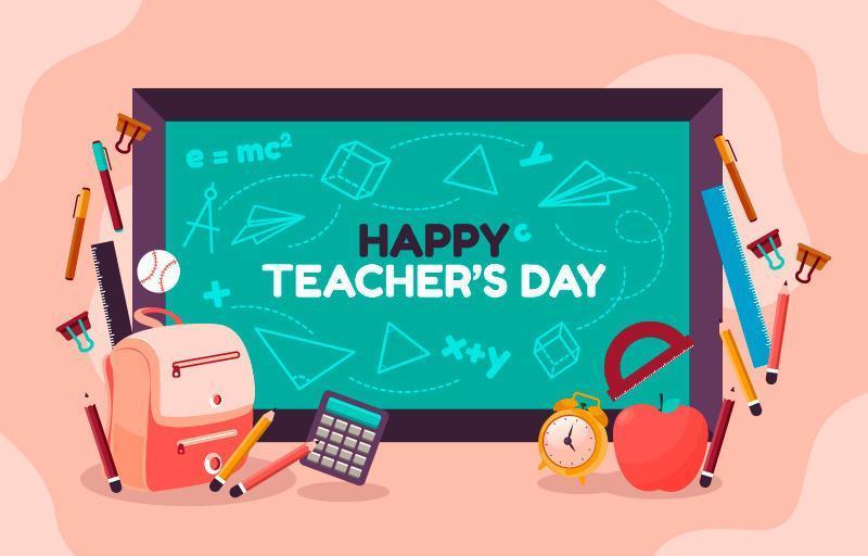 Happy Teacher's Day Cute Cartoon Objects Illustration vector