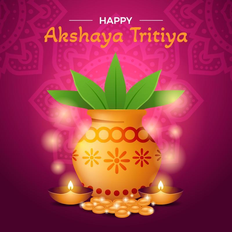 celebración de akshaya tritiya con kalash dorado vector