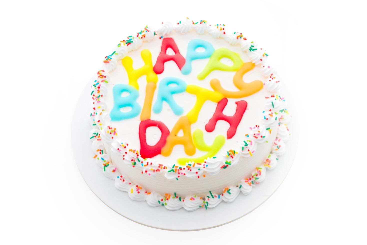 Happy birthday cake isolated on white background photo