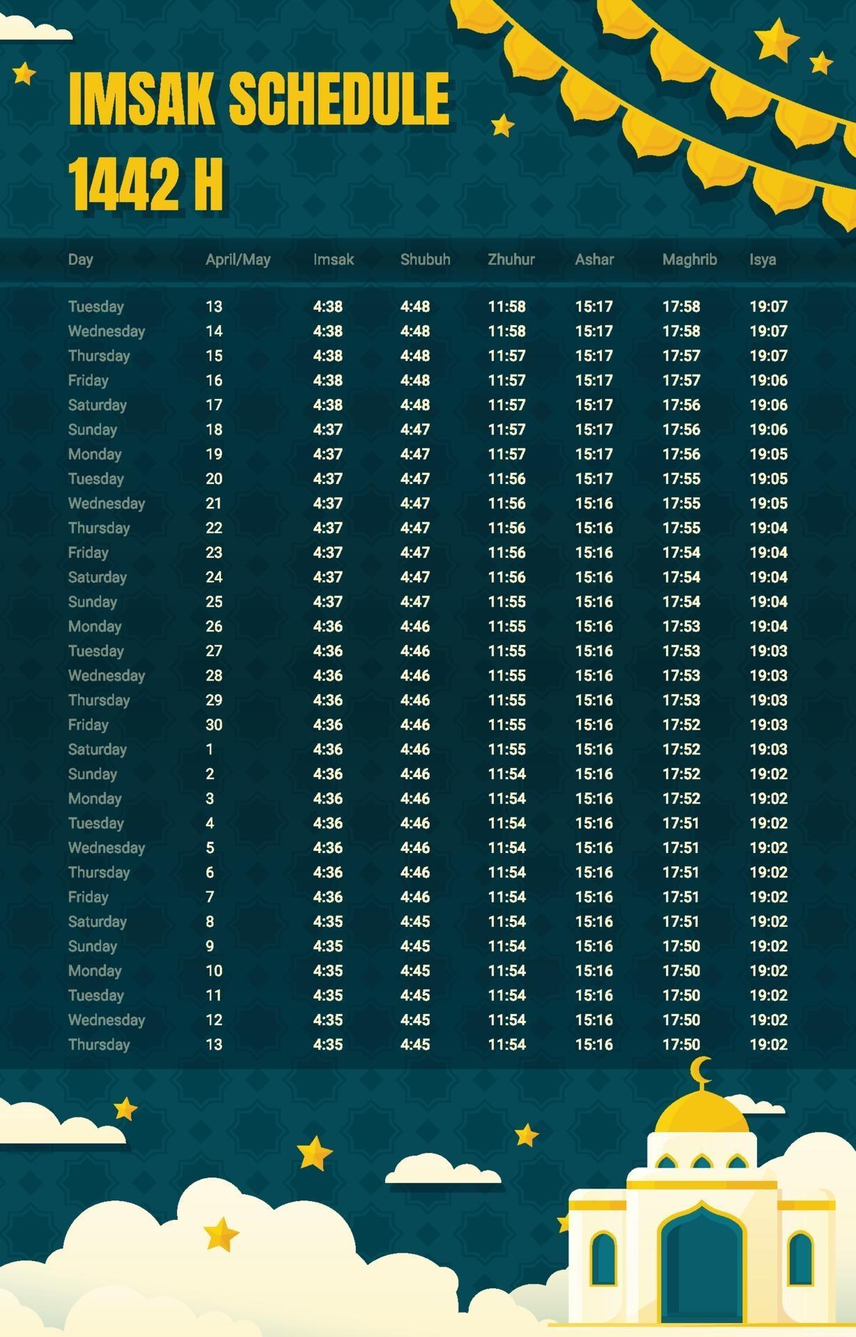 Imsak and Prayer Time Ramadan Schedule 2200394 Vector Art at Vecteezy