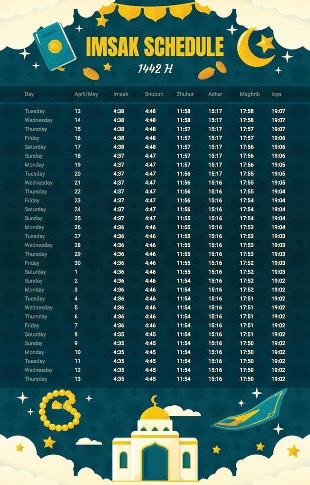 imsak y tiempo de oración ramadán 2021 horario vector