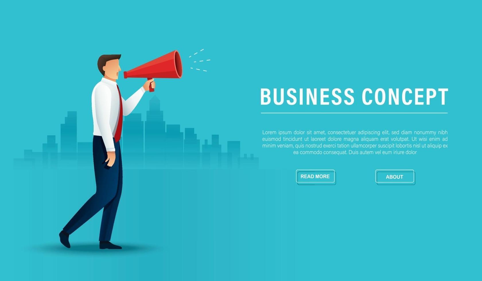 businessman hold megaphone loudspeaker. Concept of marketing or advertisement vector