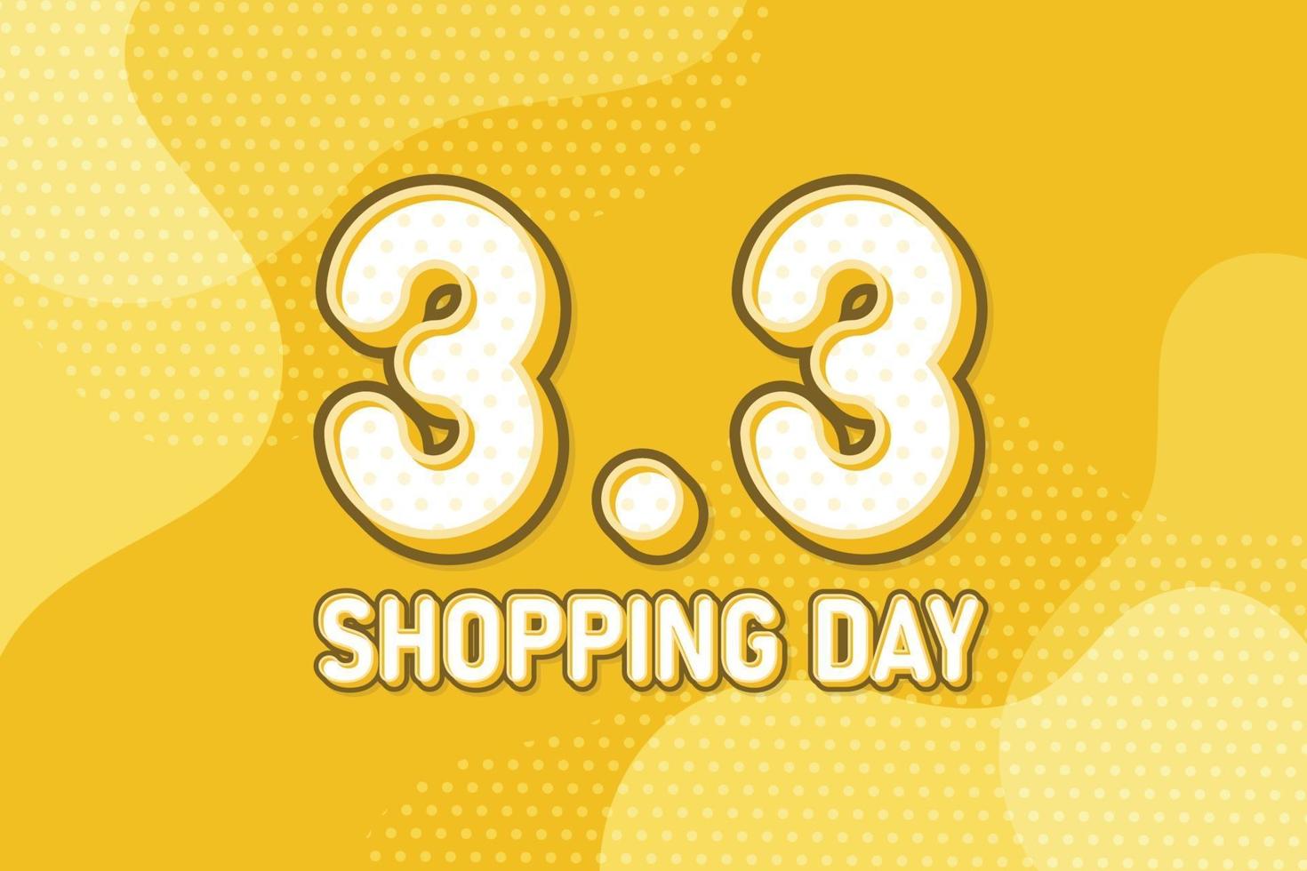 3.3 día de compras, banner de marketing de texto. diseño de discurso de arte pop en colores pastel. ilustración vectorial vector