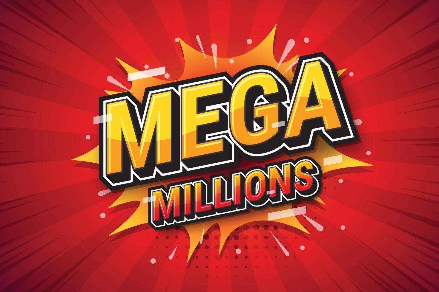 Mega millions, font expression pop art for bet design. Vector illustration