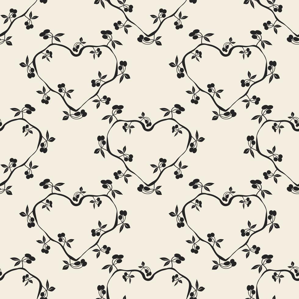 seamless classic decoration pattern background with monochrome heart from ivy plant vector