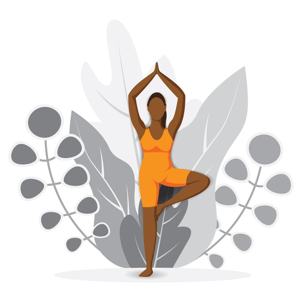 Woman Practicing Tree Pose Asana vector