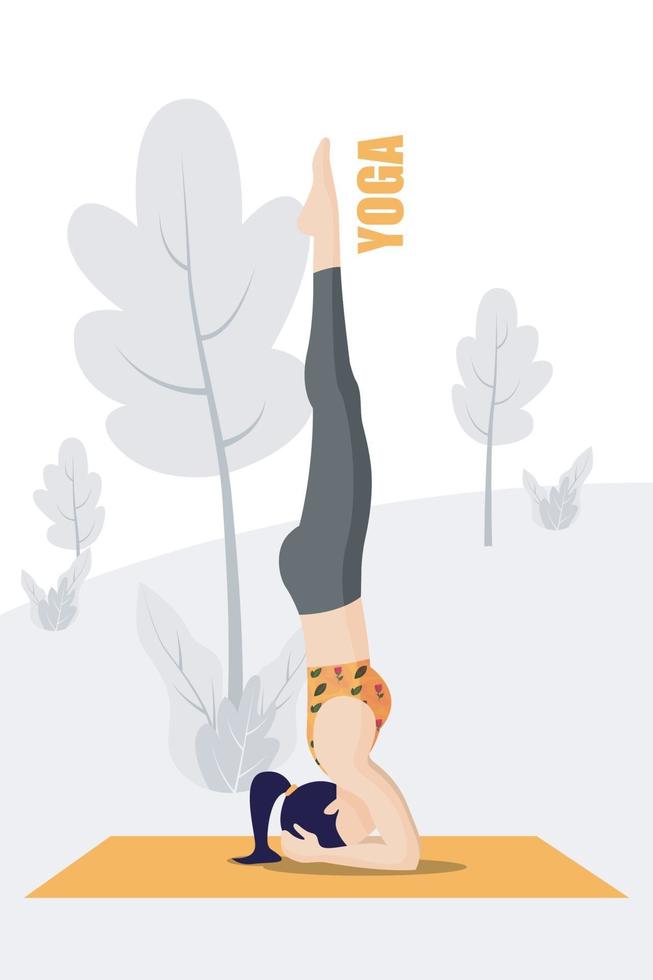 Young attractive yogi woman practicing yoga concept, doing headstand pose, working out vector