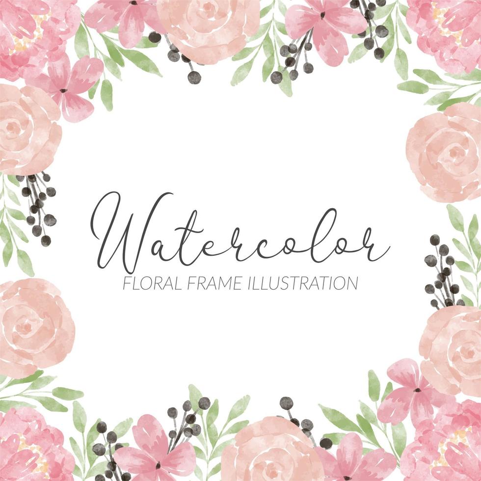 marco cuadrado de arreglo floral de acuarela de peonía rosa vector