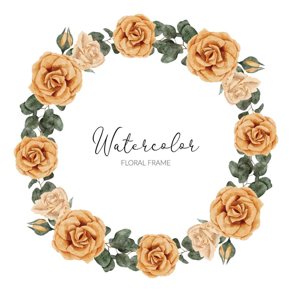 beautiful watercolor yellow rose flower circle wreath vector