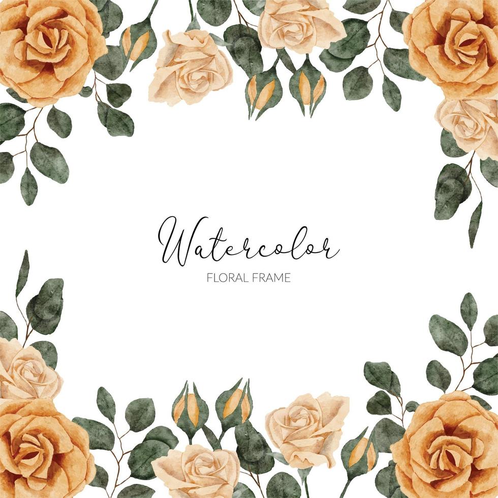 beautiful watercolor yellow rose flower frame square vector