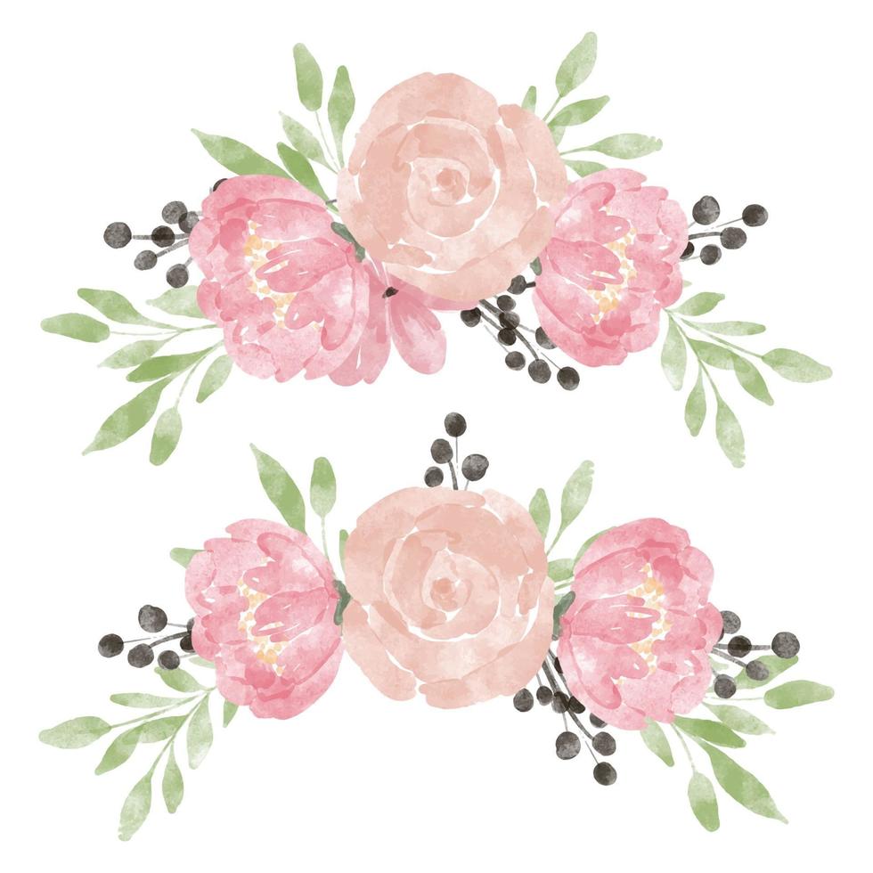 rose peony watercolor flower arrangement set vector