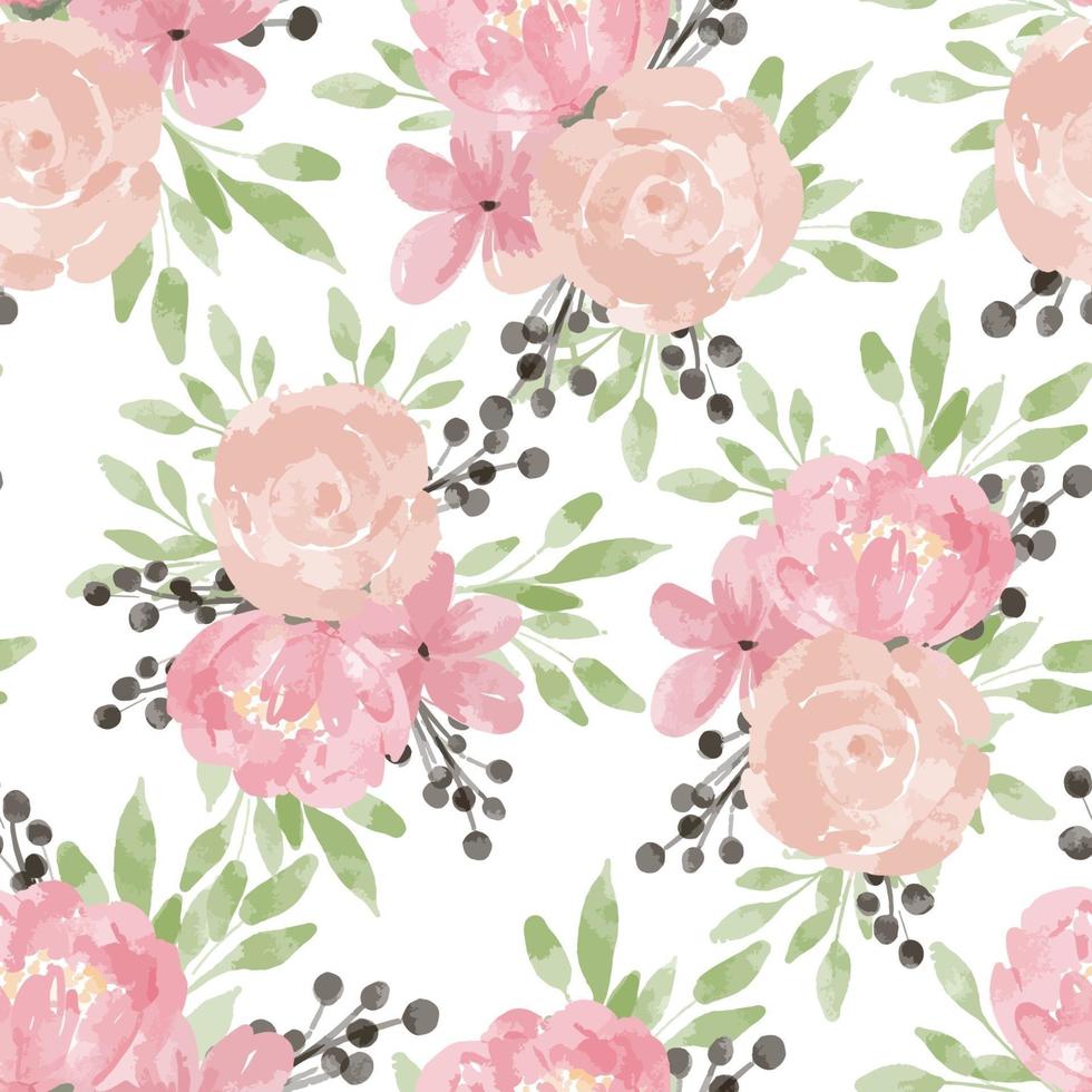 watercolor rose peony floral seamless pattern vector