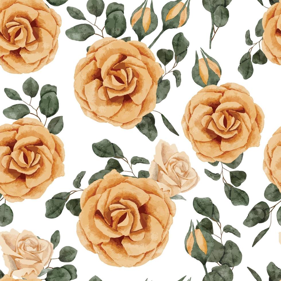 watercolor yellow rose flower bouquet seamless pattern vector