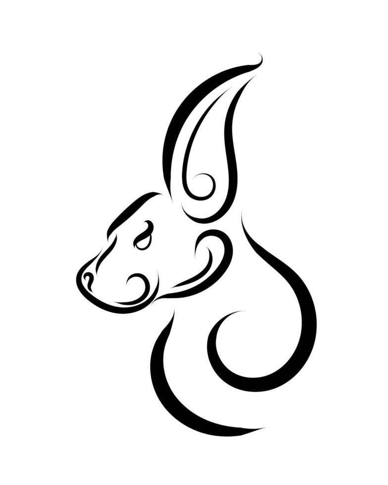 Black and white line art of rabbit head. vector