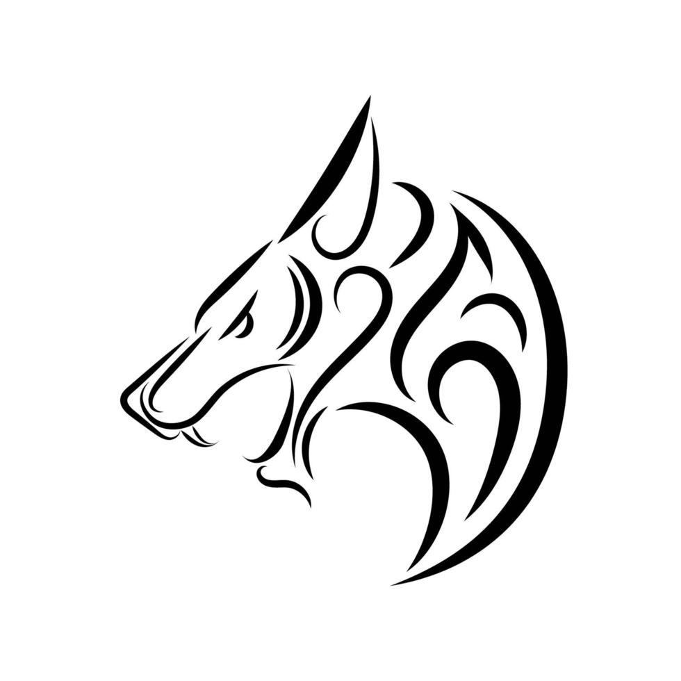 Black and white line art of wolf head. vector