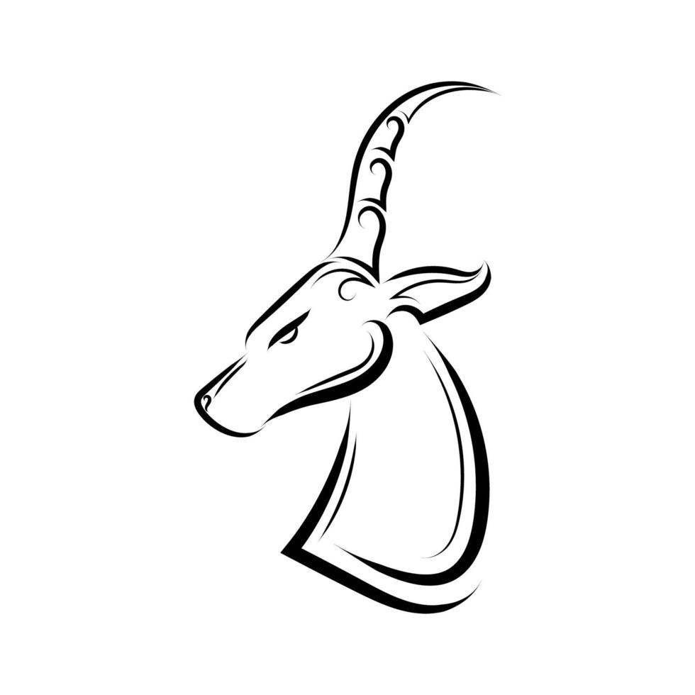 Black and white line art of impala head. vector