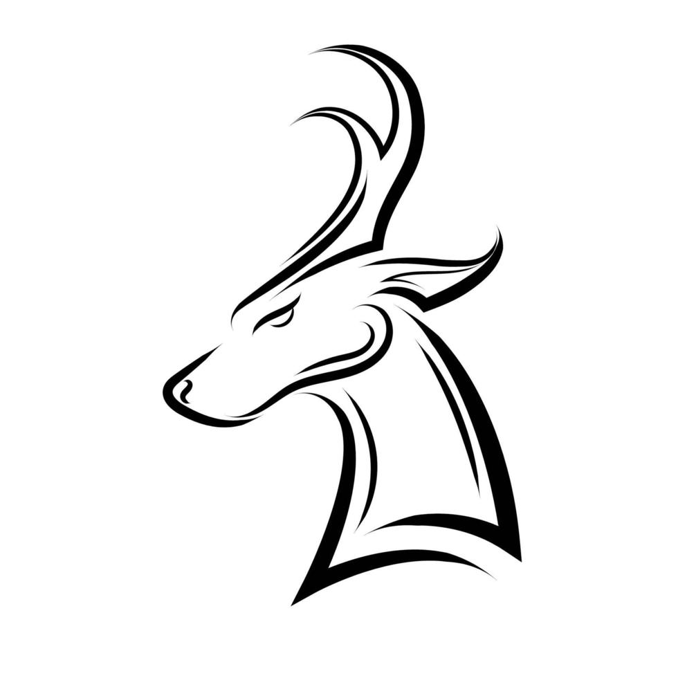 Black and white line art of barking deer head. vector