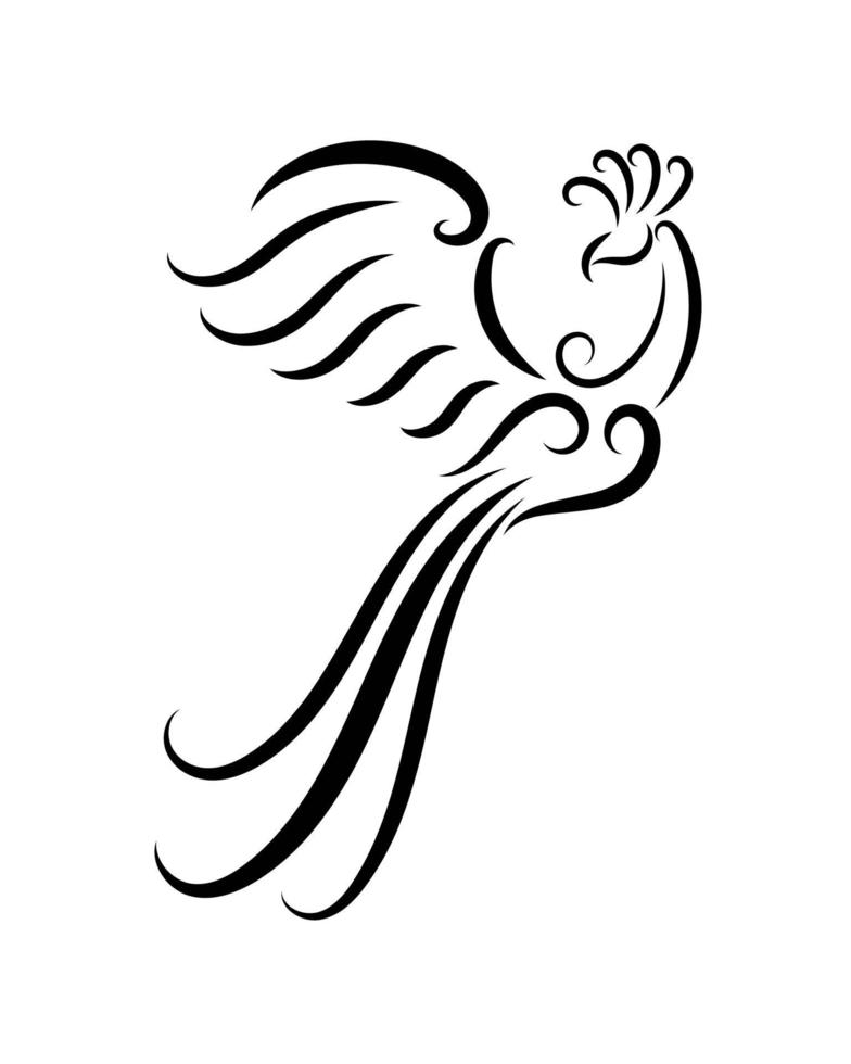 Black and white line art of phoenix bird vector