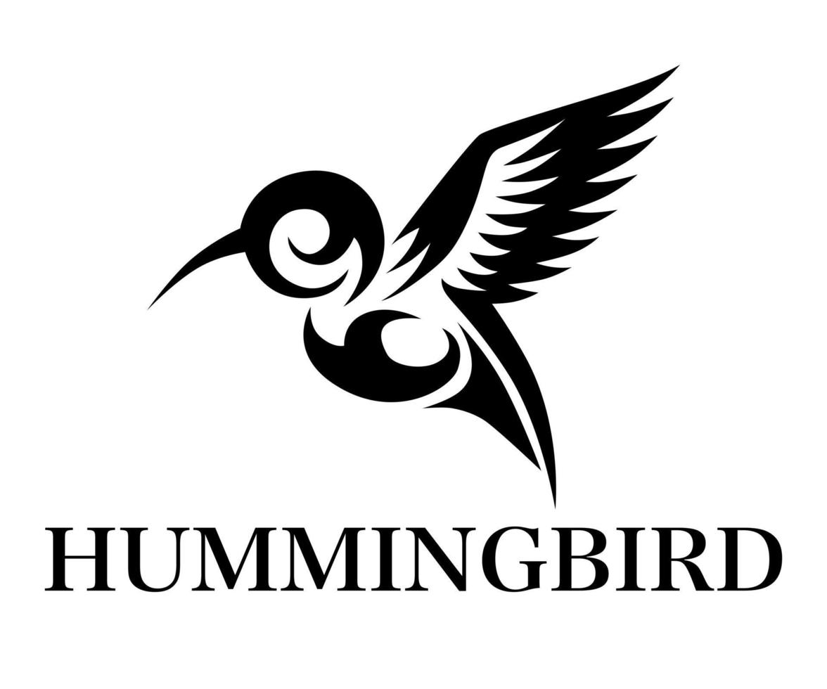 Black line art Vector illustration on a white background of flying hummingbird. Suitable for making logos