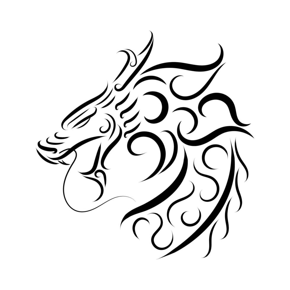 Black and white line art of dragon head. Good use for symbol, mascot, icon, avatar, tattoo, T Shirt design, logo or any design you want.stration vector