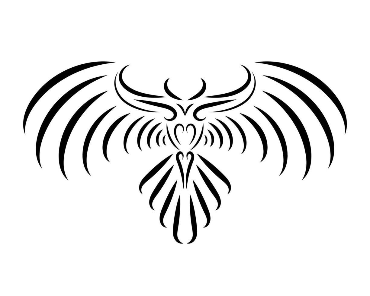 Black and white line art of eagle with beautiful wings. vector