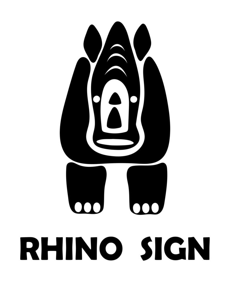 Ilustración de vector negro sobre un fondo blanco de un signo de rinoceronte. Adecuado para hacer logo.