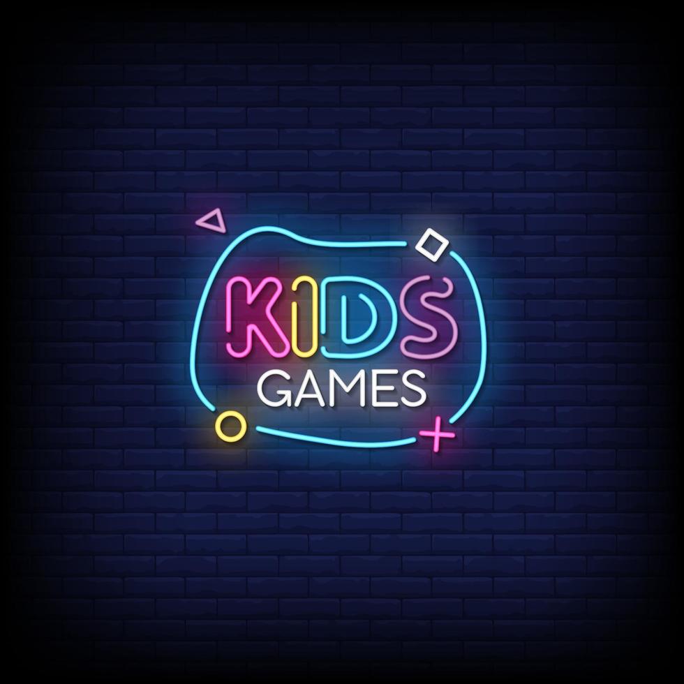 Kids Game Neon Signs Style Text Vector