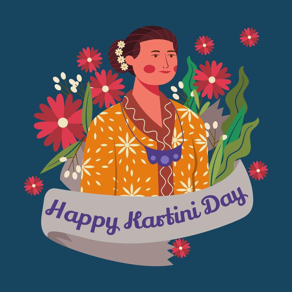 kartini la heroína indonesia vistiendo ropa batik vector