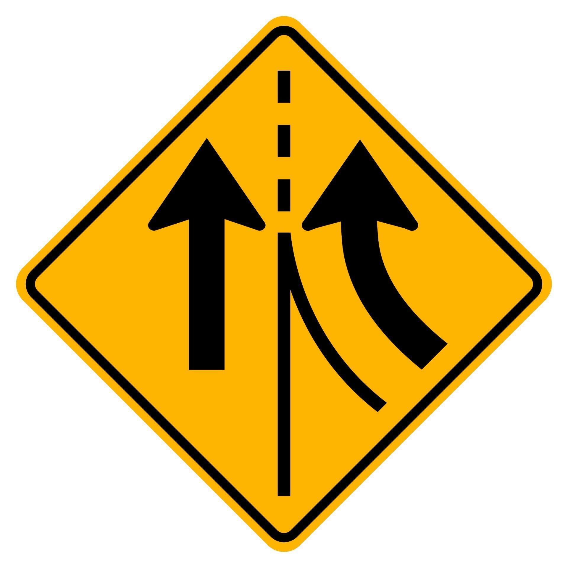 Warning traffic sign merging Right lane 2201520 Vector Art at Vecteezy