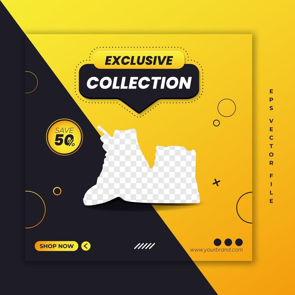 Exclusive shoes promo square web banner template vector